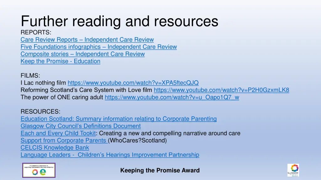 further reading and resources reports care review