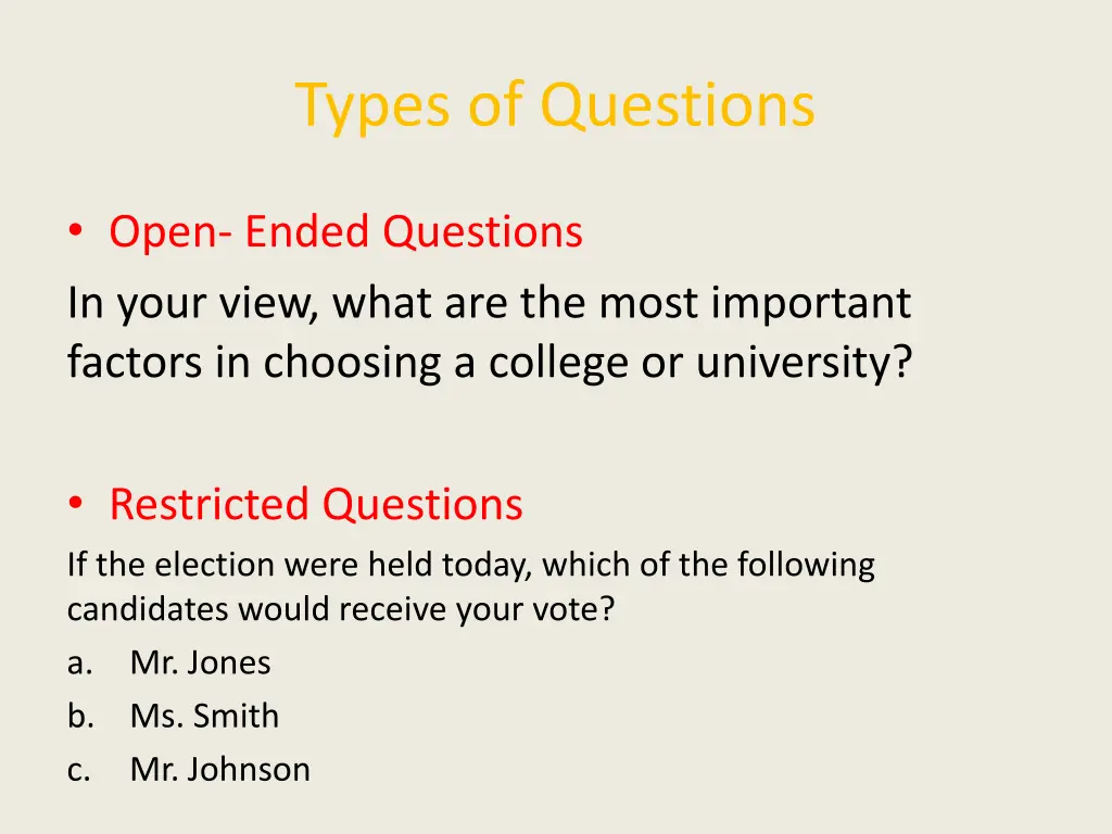 types of questions