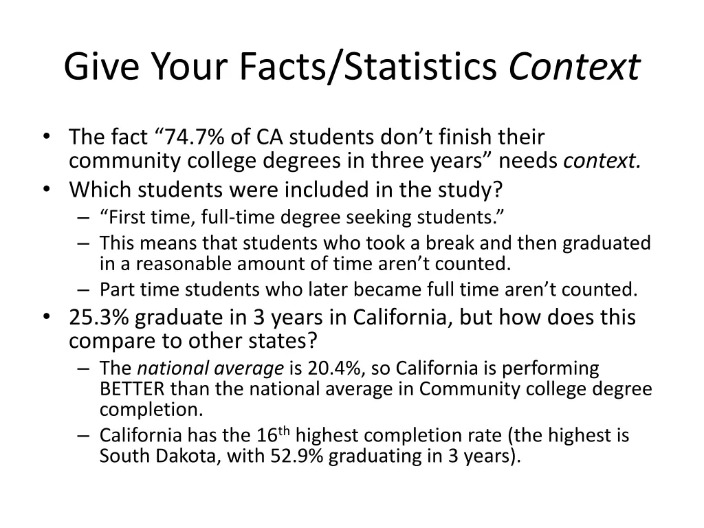 give your facts statistics context