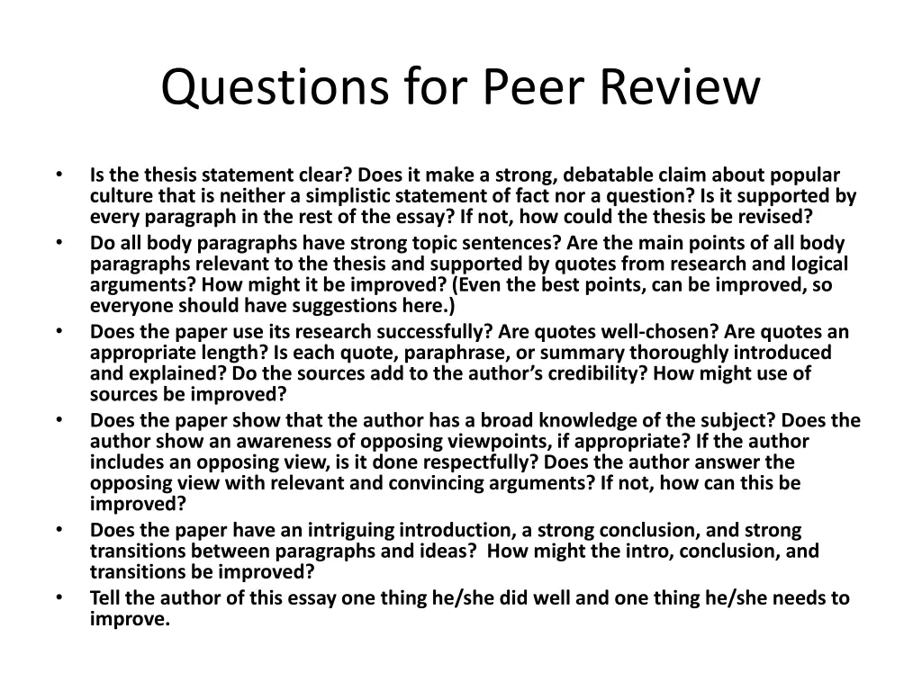 questions for peer review