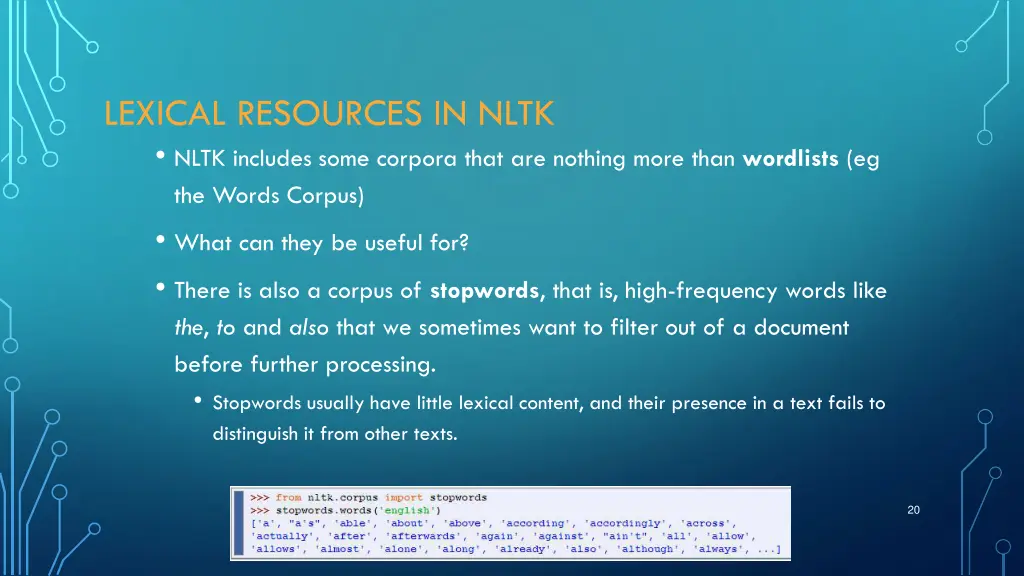 lexical resources in nltk nltk includes some
