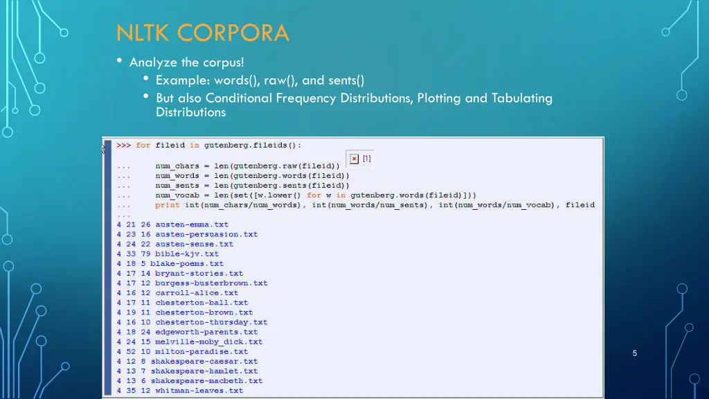 nltk corpora analyze the corpus example words