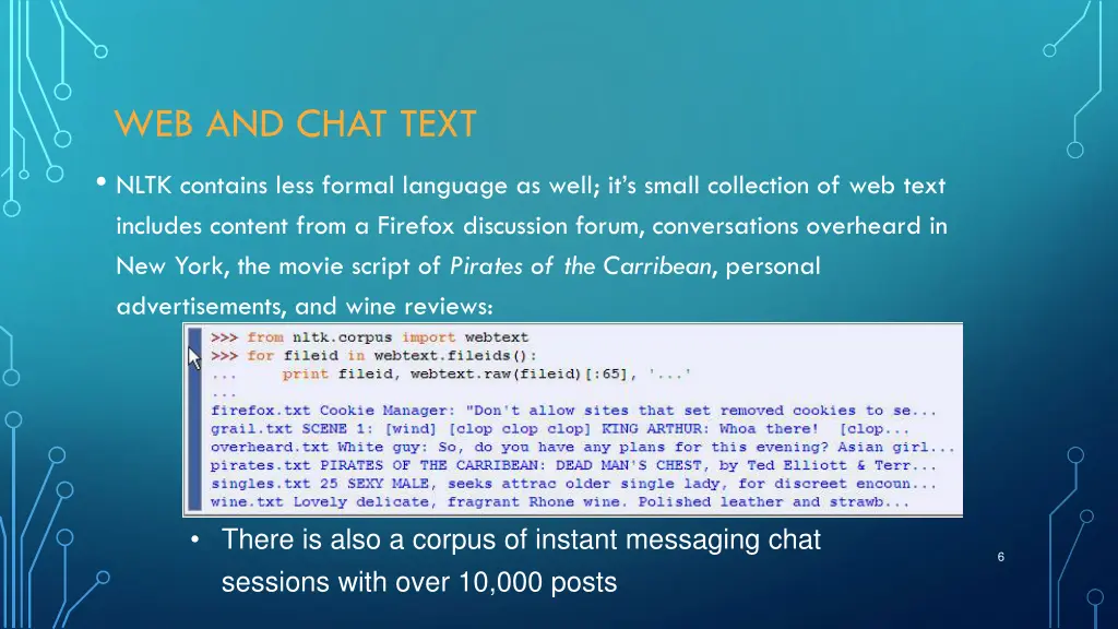 web and chat text nltk contains less formal