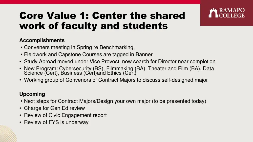 core value 1 center the shared work of faculty