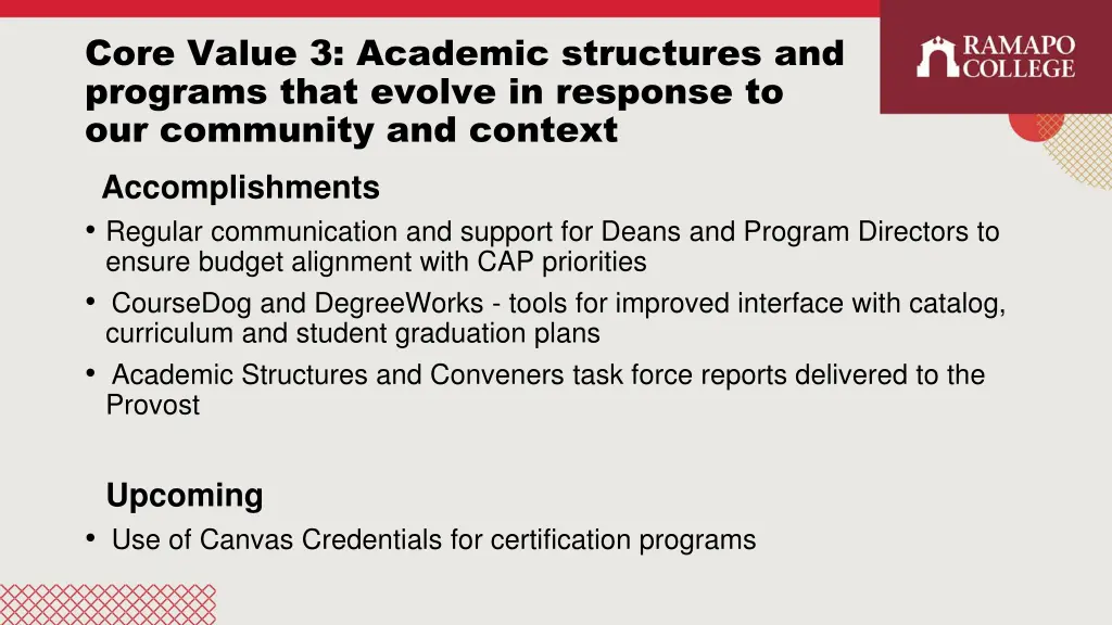 core value 3 academic structures and programs