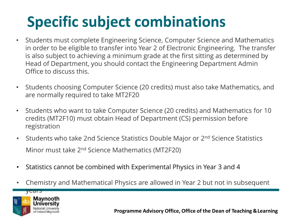 specific subject combinations