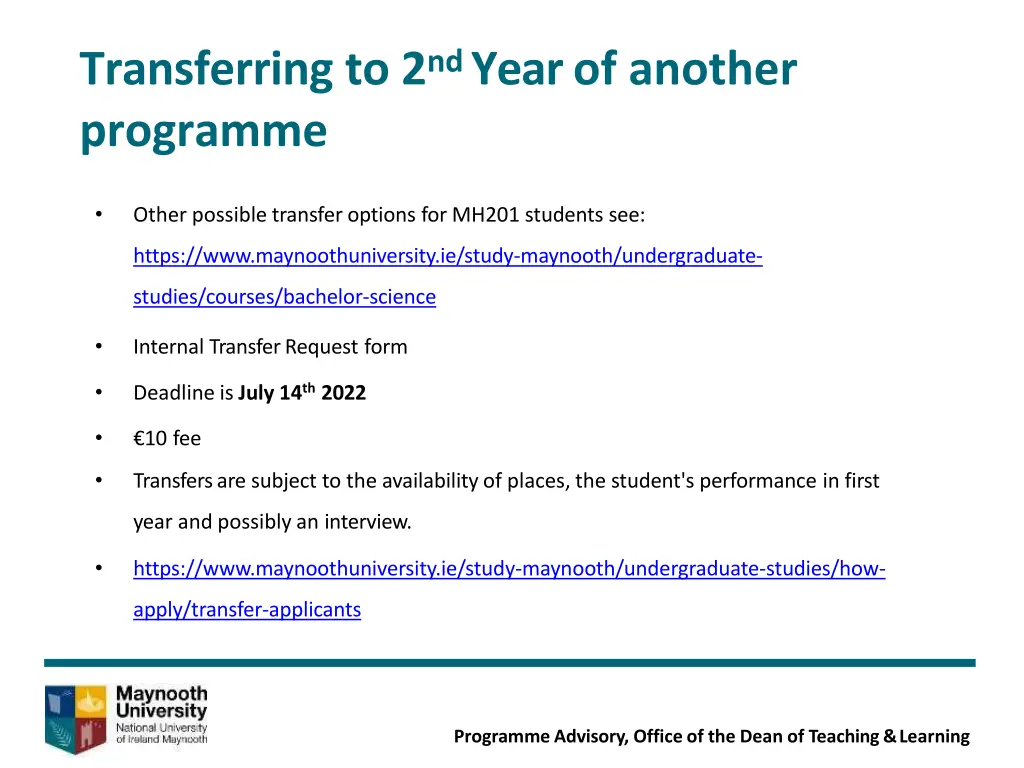 transferring to 2 nd year of another programme
