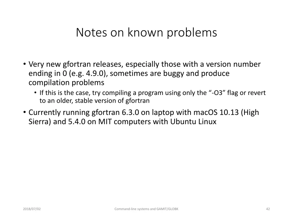 notes on known problems
