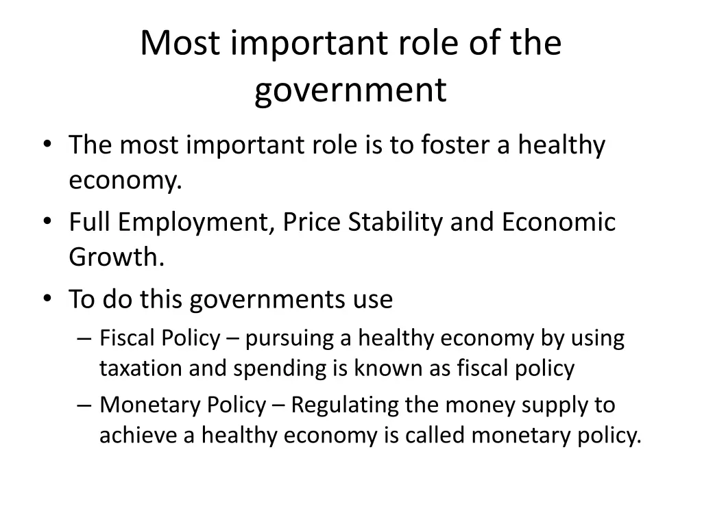 most important role of the government