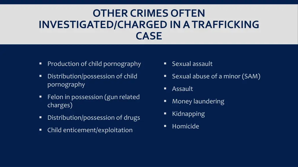 other crimes often investigated charged