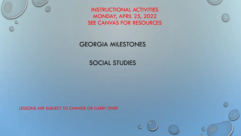 instructional activities monday april 25 2022