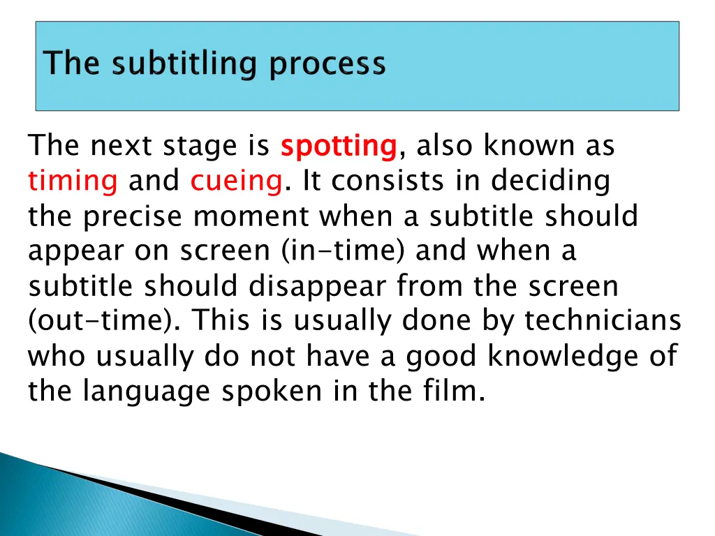 the next stage is spotting timing and cueing