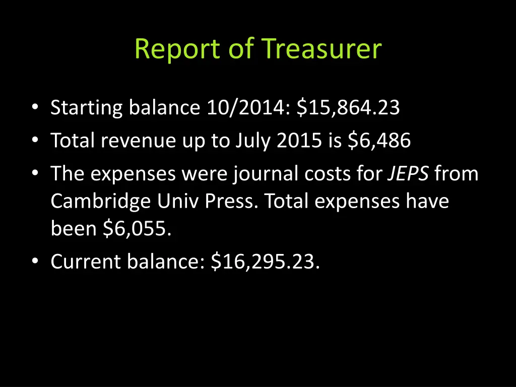 report of treasurer