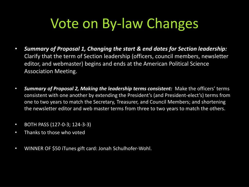 vote on by law changes