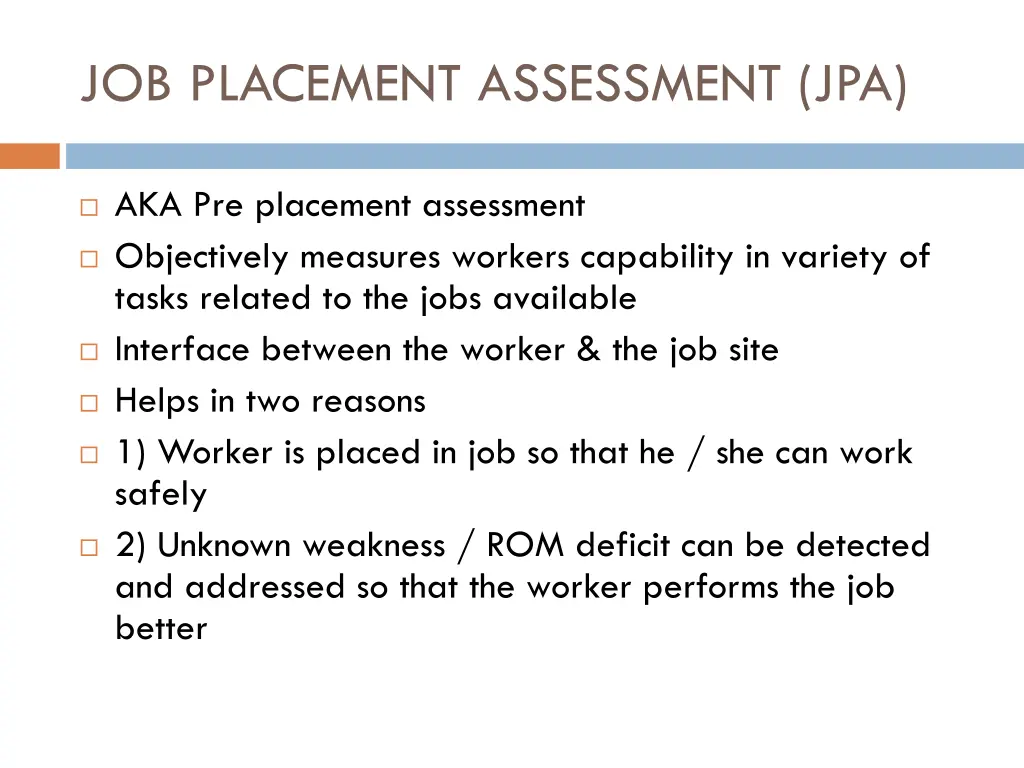 job placement assessment jpa