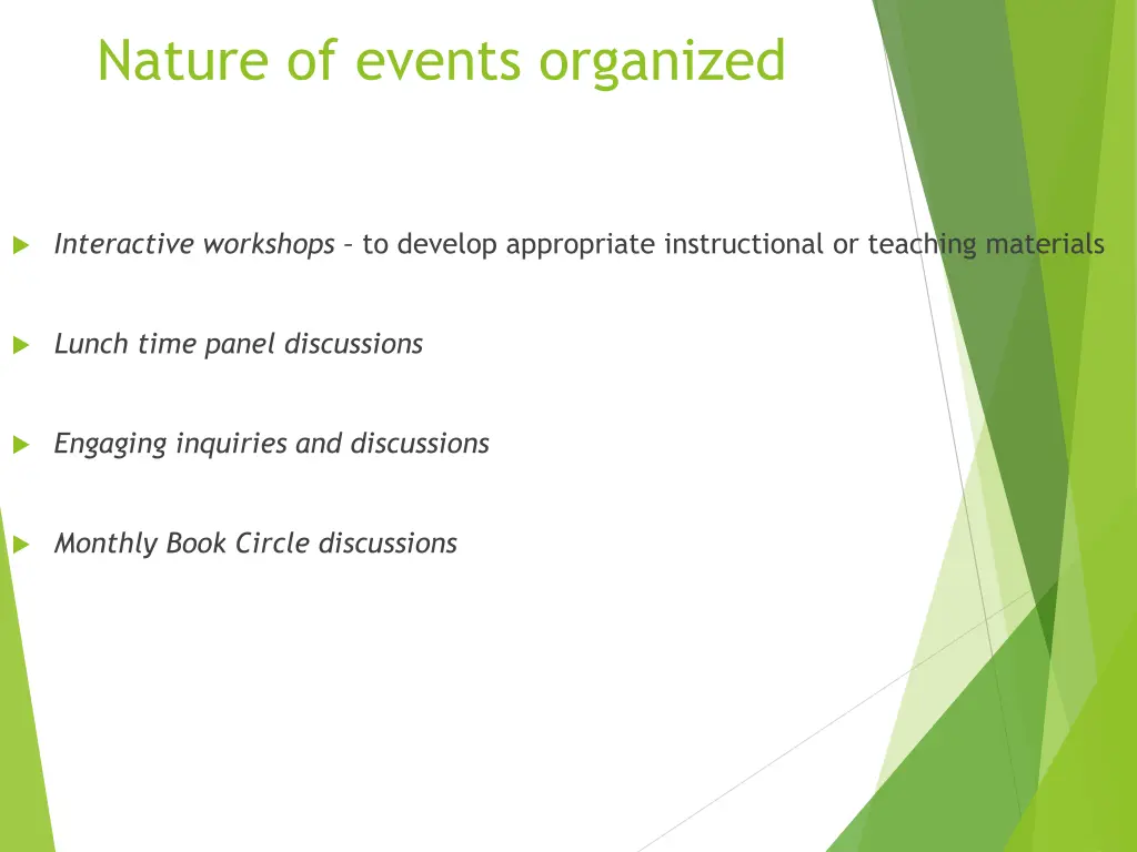 nature of events organized