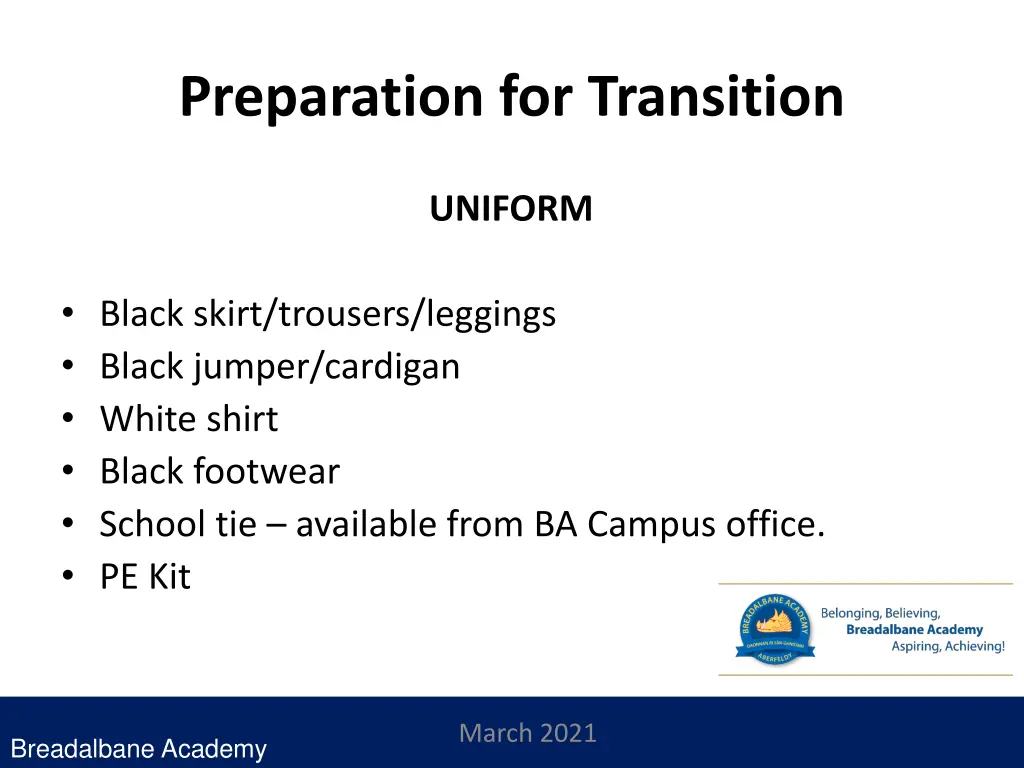 preparation for transition