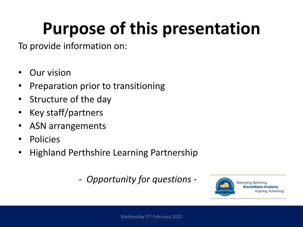 purpose of this presentation to provide