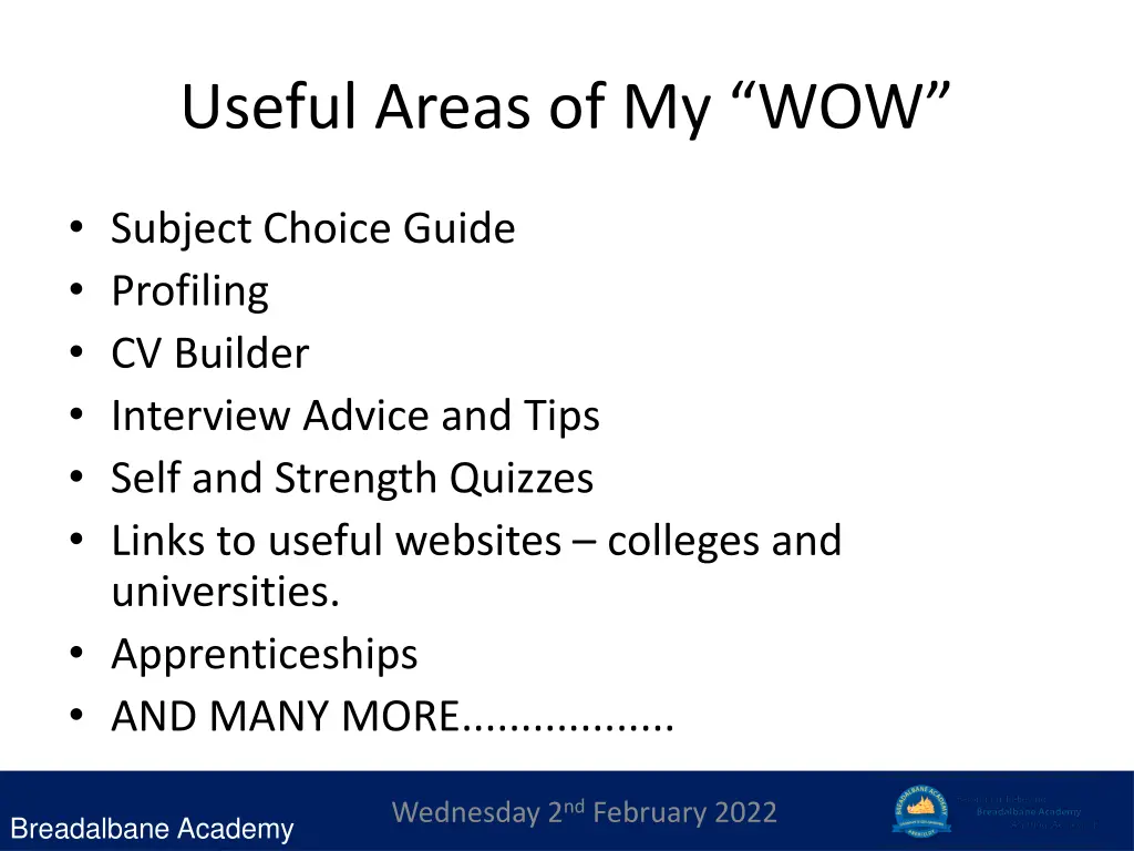 useful areas of my wow
