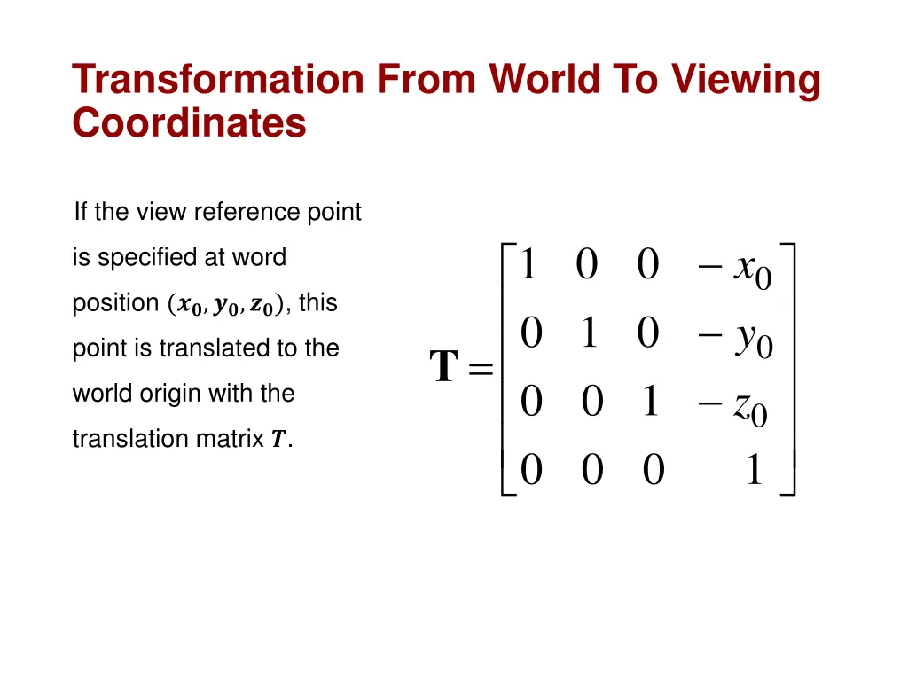 transformation from world to viewing coordinates 3