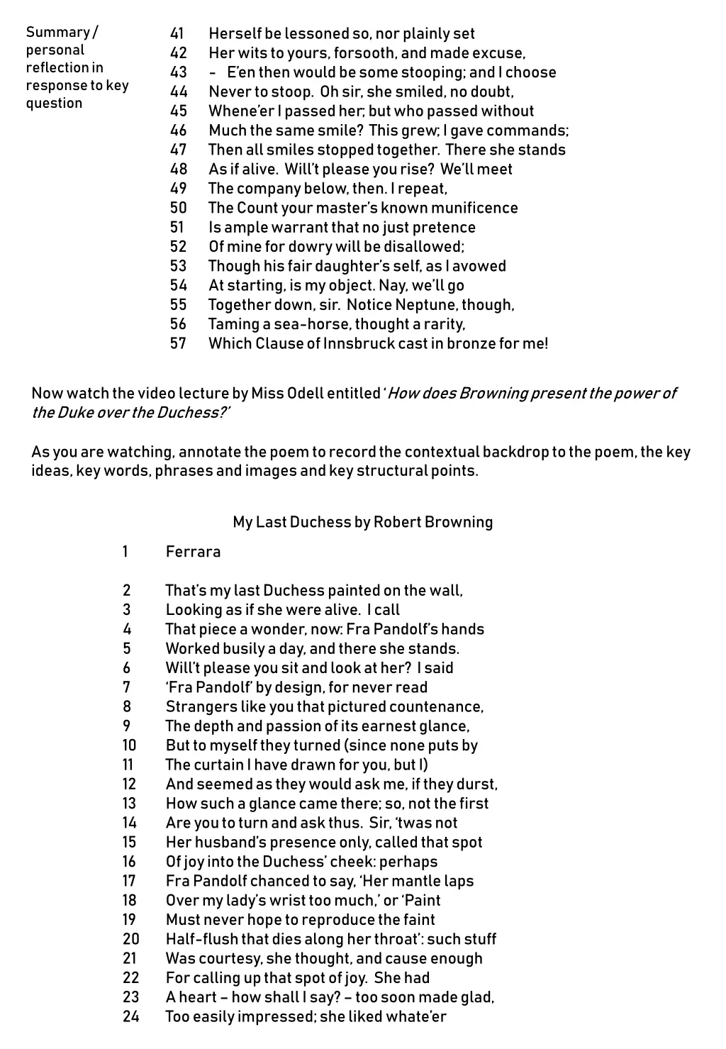 summary personal reflection in response