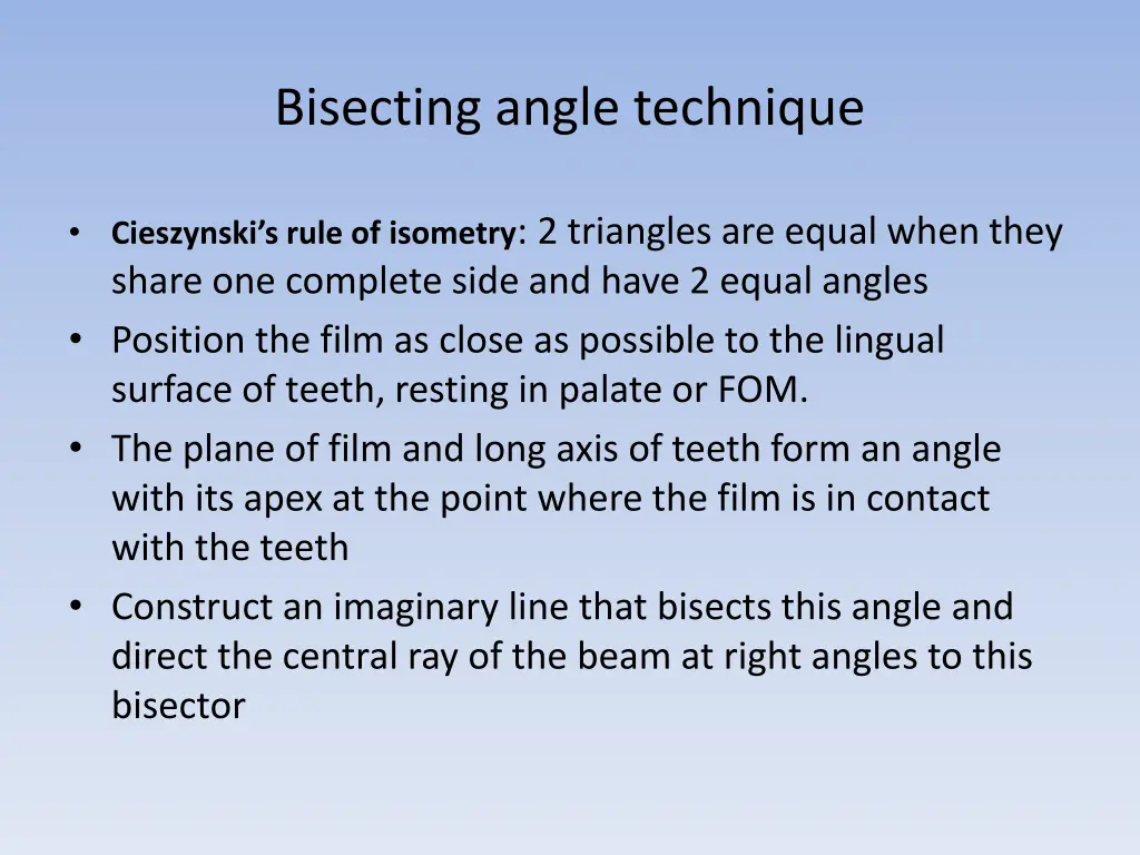 bisecting angle technique