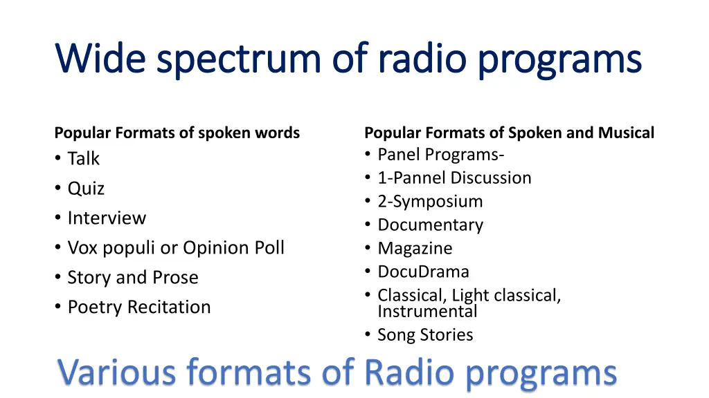 wide spectrum of radio programs wide spectrum