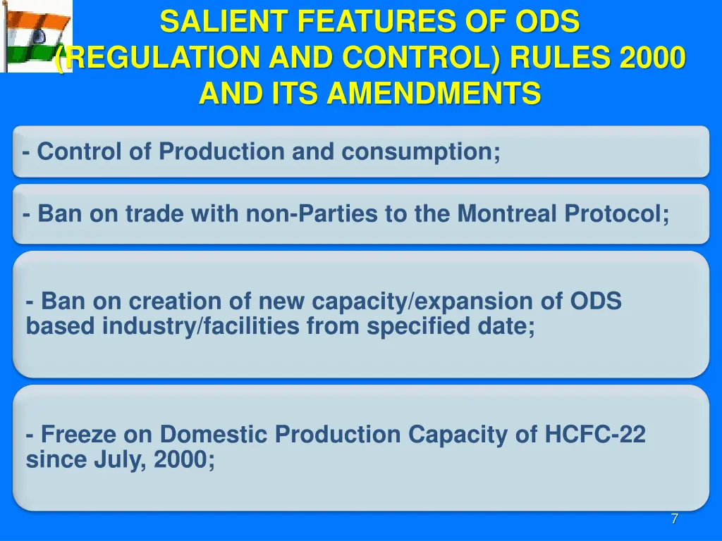 salient features of ods regulation and control