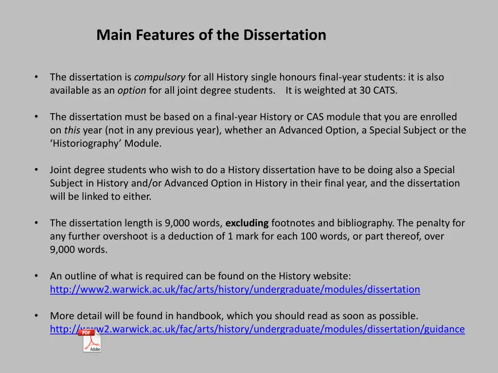 main features of the dissertation