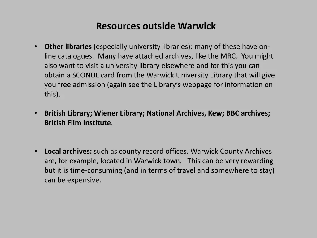 resources outside warwick