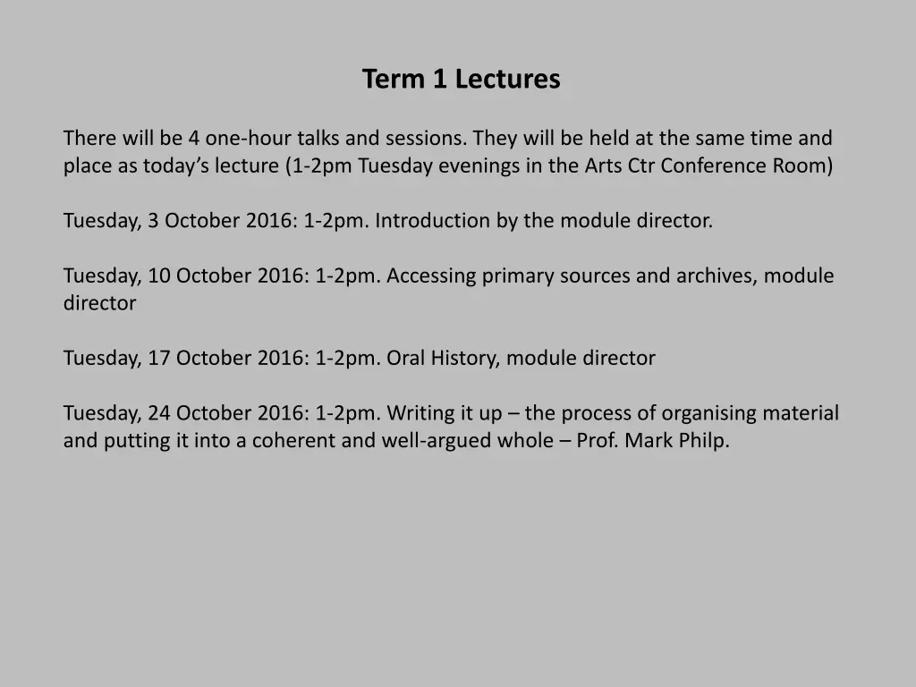 term 1 lectures