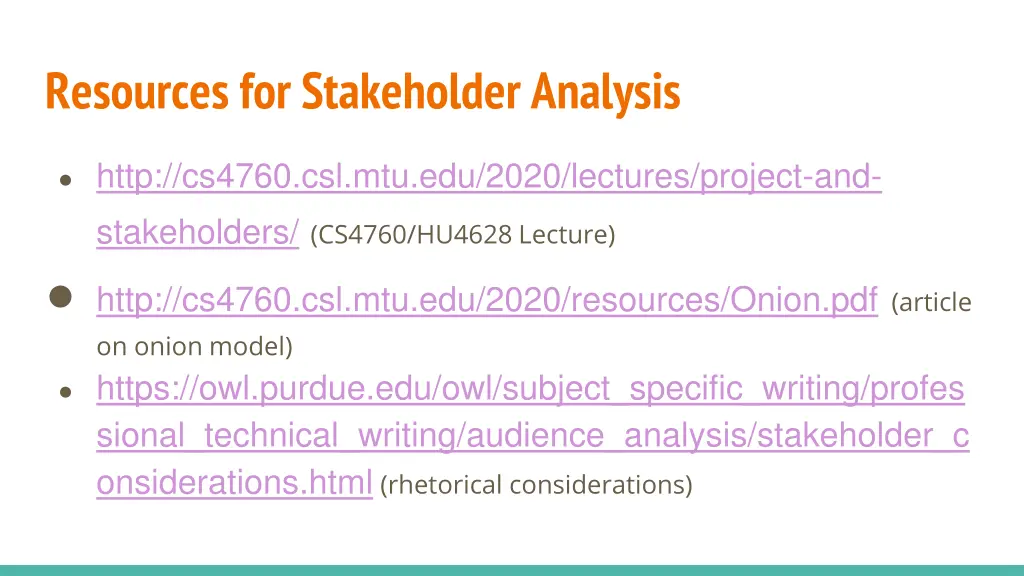 resources for stakeholder analysis