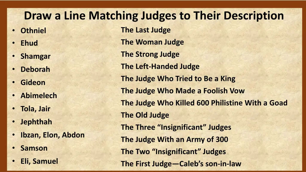 draw a line matching judges to their description