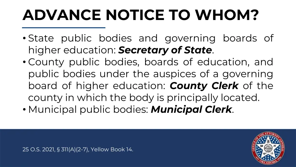 advance notice to whom