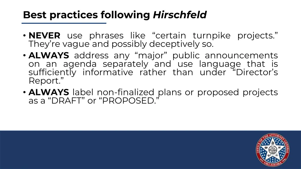 best practices following hirschfeld