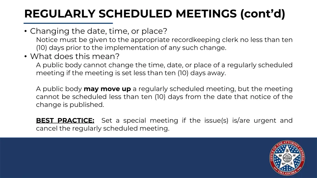 regularly scheduled meetings cont d