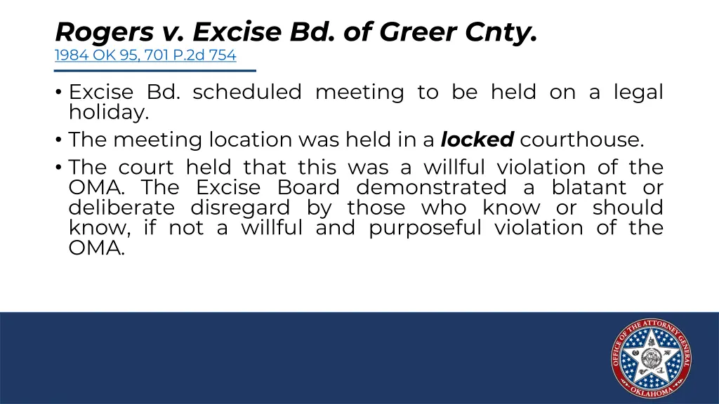rogers v excise bd of greer cnty 1984