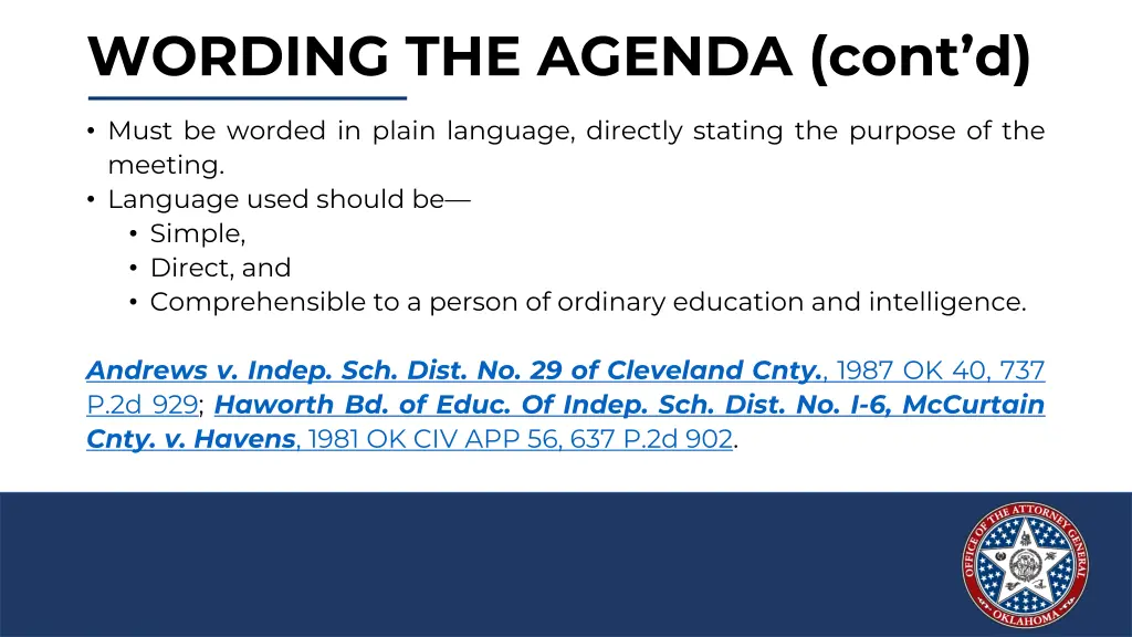 wording the agenda cont d