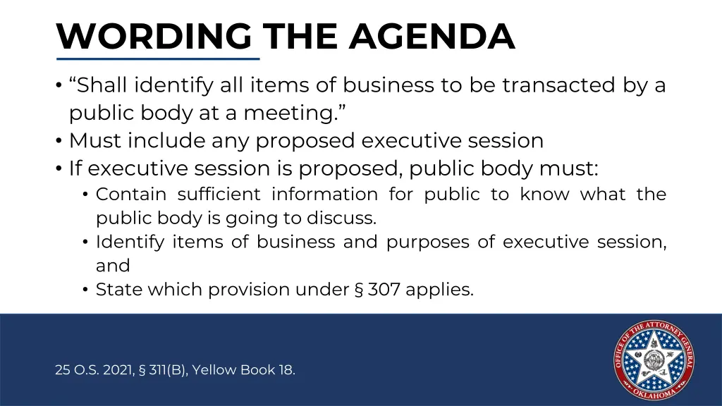 wording the agenda