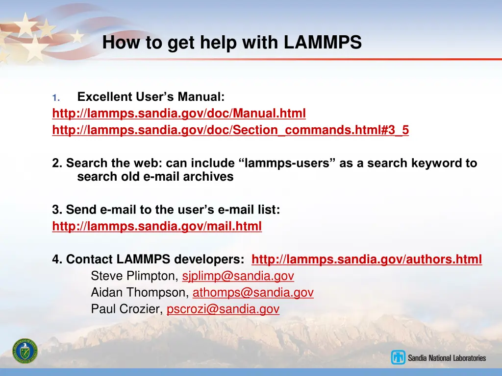 how to get help with lammps