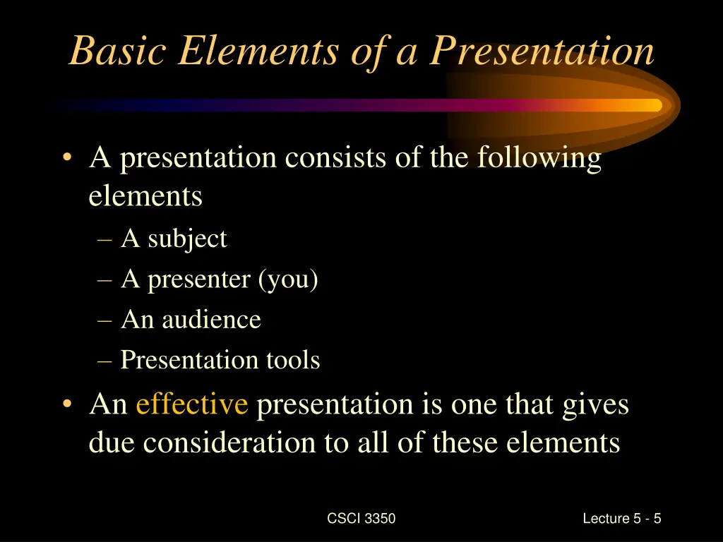 basic elements of a presentation