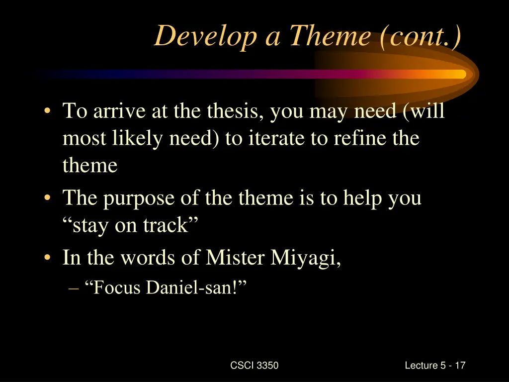 develop a theme cont