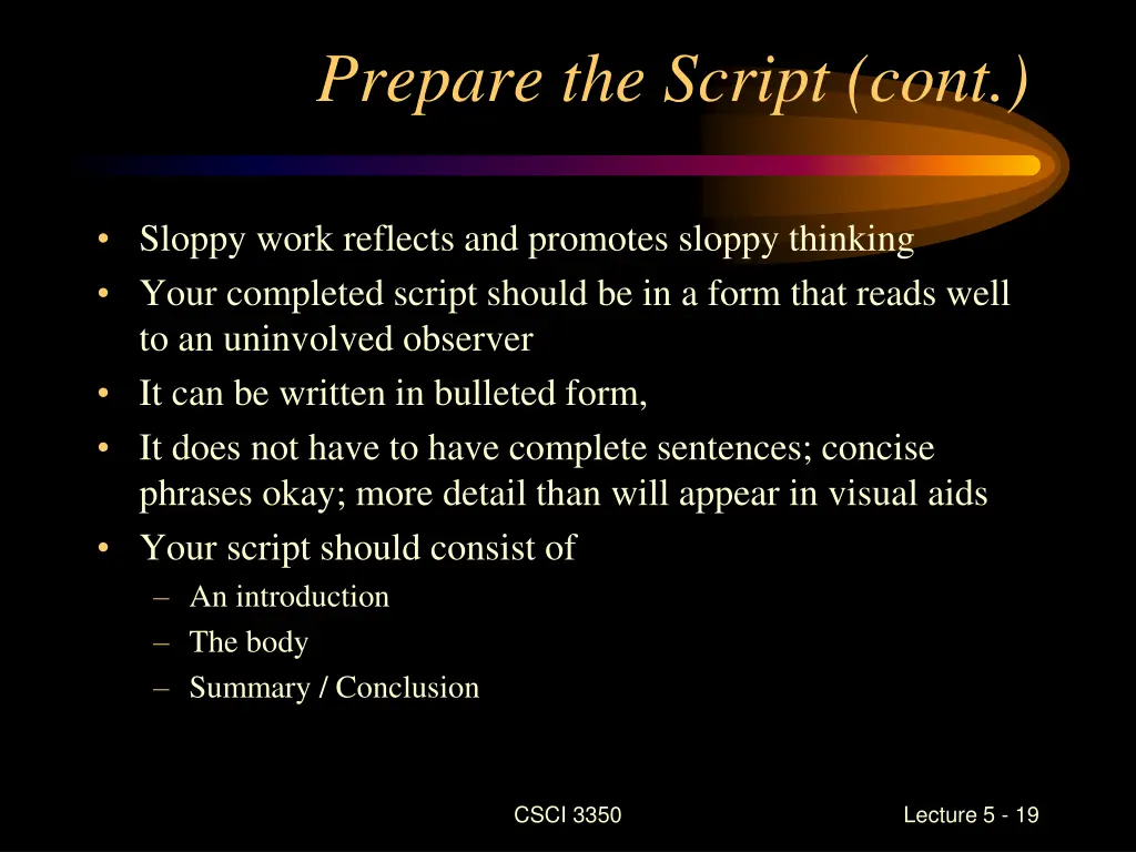 prepare the script cont