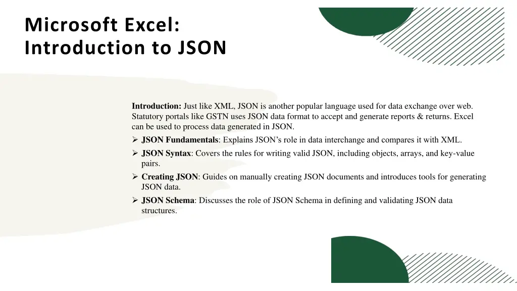 microsoft excel introduction to json