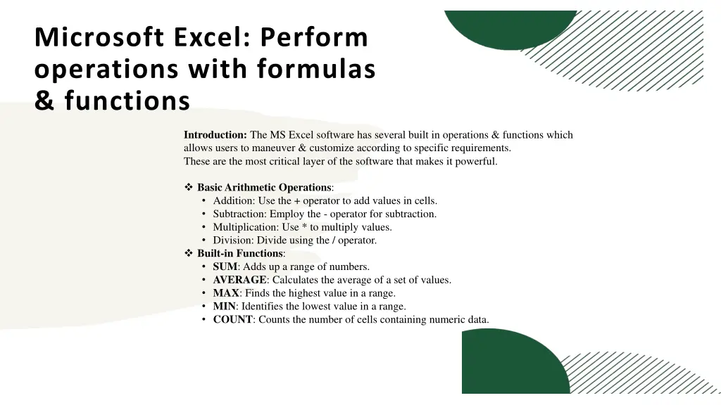 microsoft excel perform operations with formulas