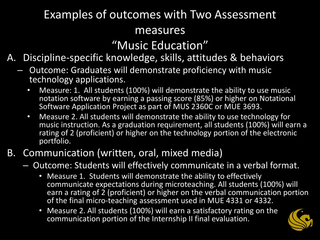 examples of outcomes with two assessment measures