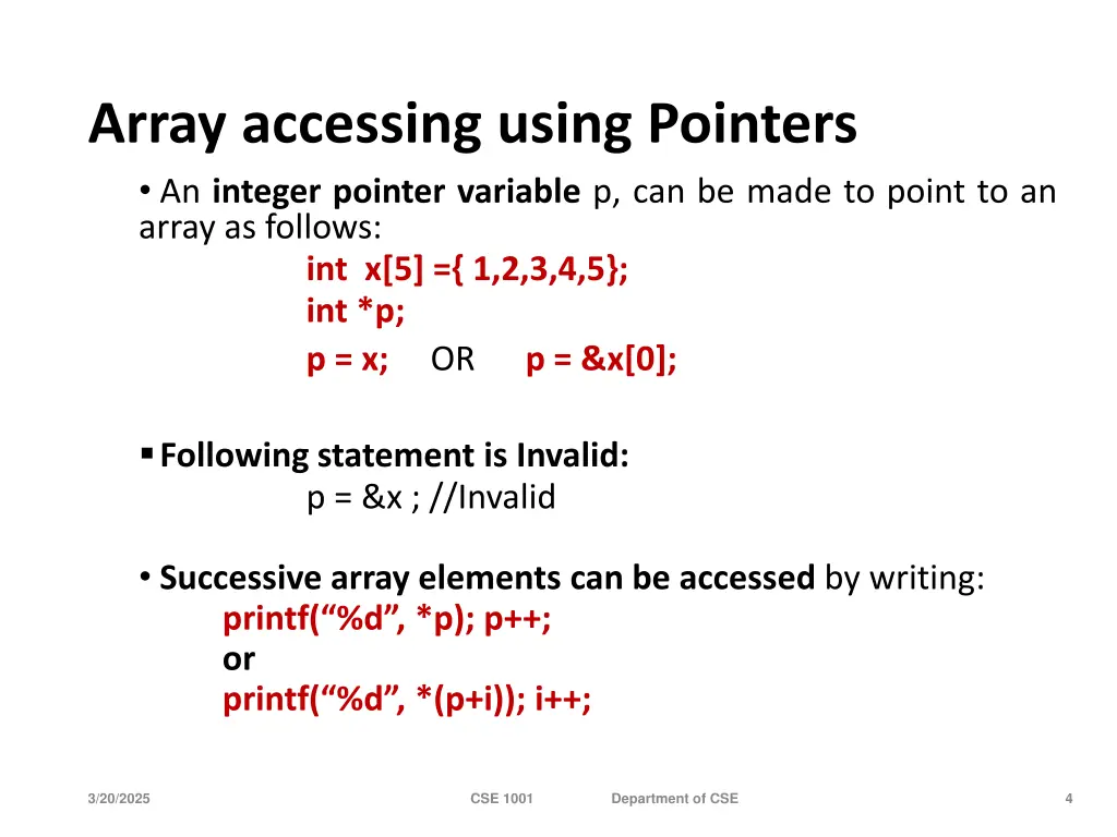 array accessing using pointers an integer pointer