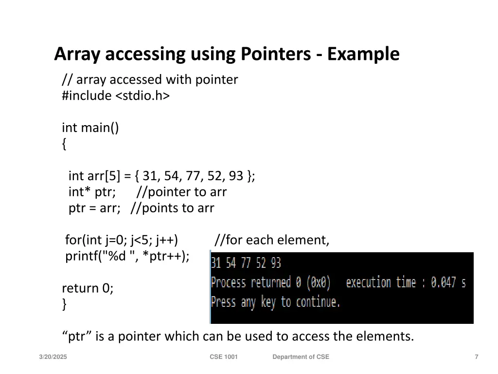 array accessing using pointers example