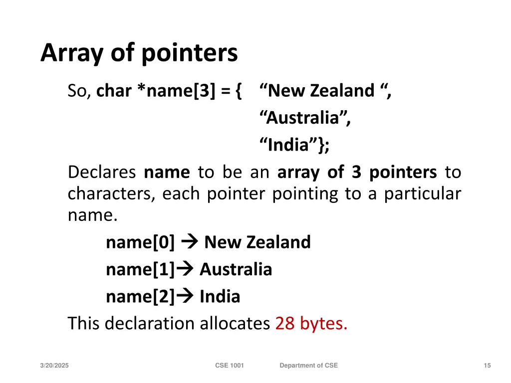 array of pointers 1