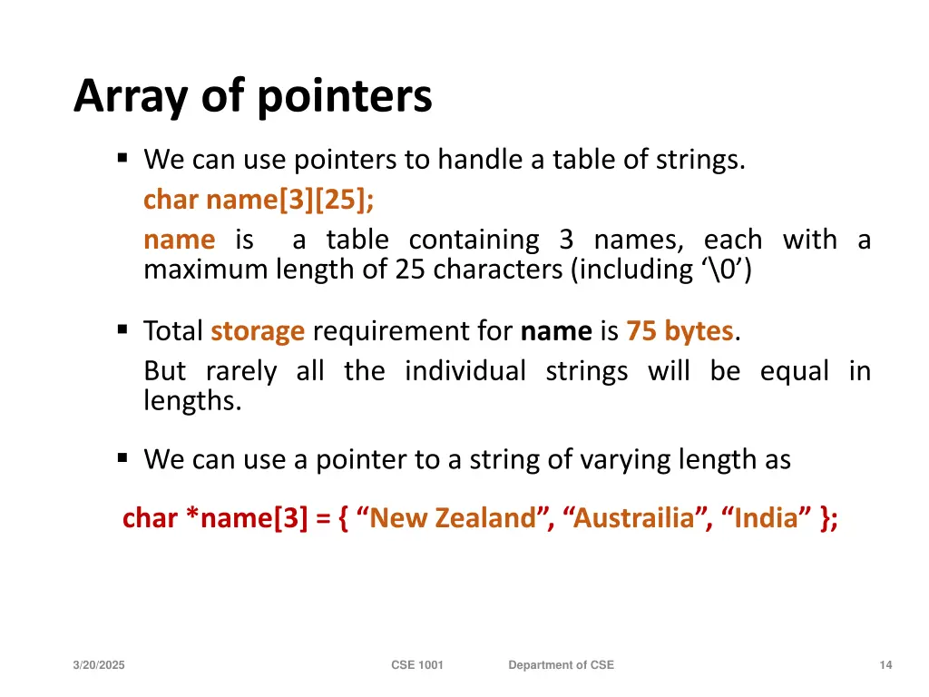 array of pointers
